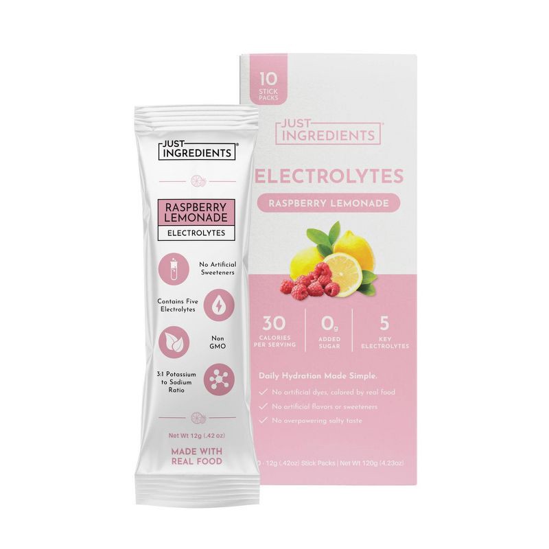 slide 1 of 8, Just Ingredients Electrolytes Drink Mix - Raspberry Lemonade - 4.23oz/10ct, 4.23 oz, 10 ct