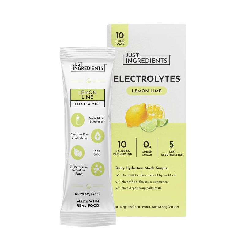 slide 1 of 10, Just Ingredients Electrolytes Drink Mix Packs - Lemon Lime - 2.01oz/10ct, 2.01 oz, 10 ct