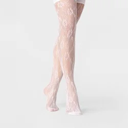 Women's Floral Net Thigh High Tights - A New Day™ White M/L