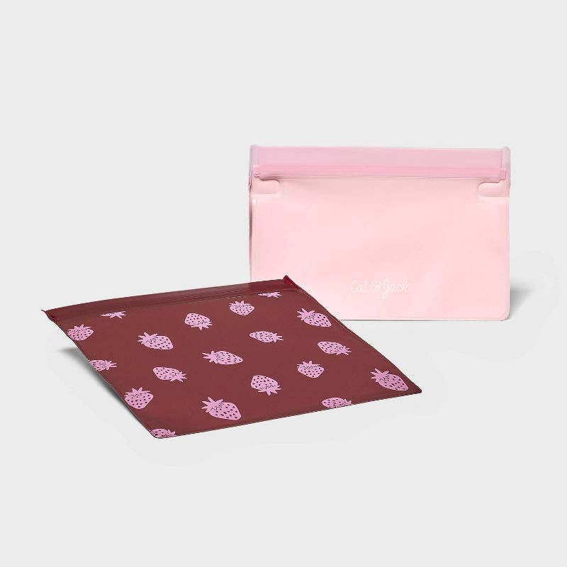 slide 1 of 3, 2pk Peva Snack Bags - Cat & Jack™ Strawberry, 2 ct