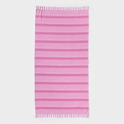 36"x72" Jacquard Turkish Lightweight Striped Oversized Beach Towel with Knotted Fringe Pink - Room Essentials™