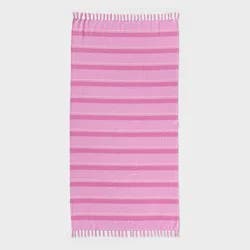 36"x72" Jacquard Turkish Lightweight Striped Oversized Beach Towel with Knotted Fringe Pink - Room Essentials™