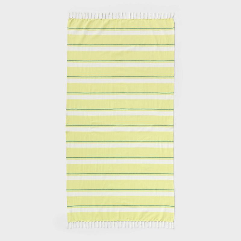 slide 1 of 5, 36"x72" Jacquard Turkish Lightweight Striped Oversized Beach Towel with Knotted Fringe Yellow - Room Essentials™, 1 ct