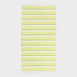 36"x72" Jacquard Turkish Lightweight Striped Oversized Beach Towel with Knotted Fringe Yellow - Room Essentials™