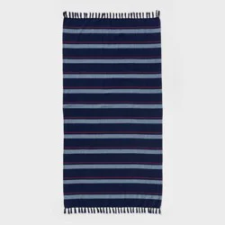 36"x72" Jacquard Turkish Lightweight Striped Oversized Beach Towel with Knotted Fringe Navy Blue - Room Essentials™