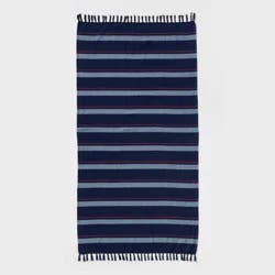 36"x72" Jacquard Turkish Lightweight Striped Oversized Beach Towel with Knotted Fringe Navy Blue - Room Essentials™