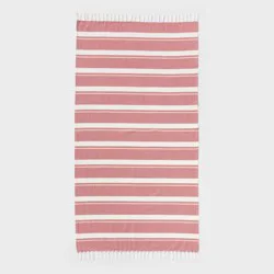 36"x72" Jacquard Turkish Lightweight Striped Oversized Beach Towel with Knotted Fringe Red - Room Essentials™