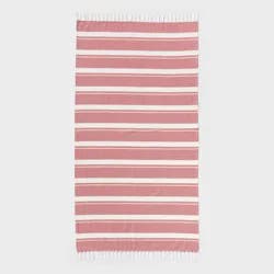 36"x72" Jacquard Turkish Lightweight Striped Oversized Beach Towel with Knotted Fringe Red - Room Essentials™