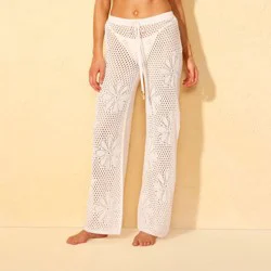 Women's Flower Crochet Wide Leg Cover Up Pant - Wild Fable™ Cream S