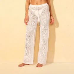 Women's Flower Crochet Wide Leg Cover Up Pant - Wild Fable™ Cream S