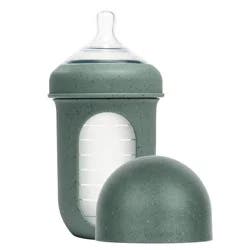 Boon Nursh Silicone Baby Bottle with Collapsible Silicone Pouch - Green Speckle - 8 fl oz: Level 2 Medium Flow, BPA-Free, PVC-Free