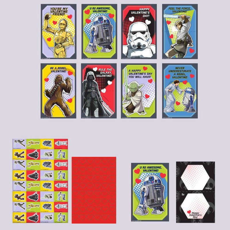 slide 3 of 5, Star Wars 32ct Valentine's Day Cards and Stickers, 32 ct
