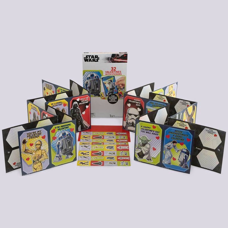 slide 4 of 5, Star Wars 32ct Valentine's Day Cards and Stickers, 32 ct