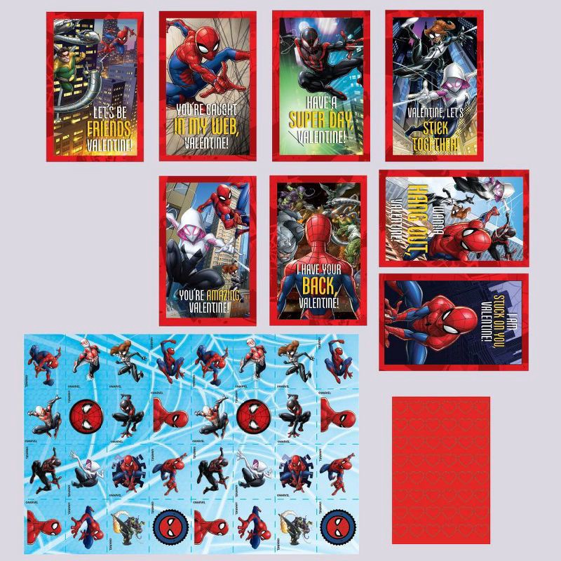 slide 3 of 5, Spider-Man 32ct Valentine's Day Cards and Stickers, 32 ct