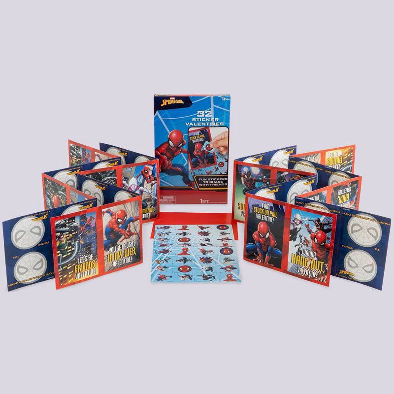 slide 4 of 5, Spider-Man 32ct Valentine's Day Cards and Stickers, 32 ct