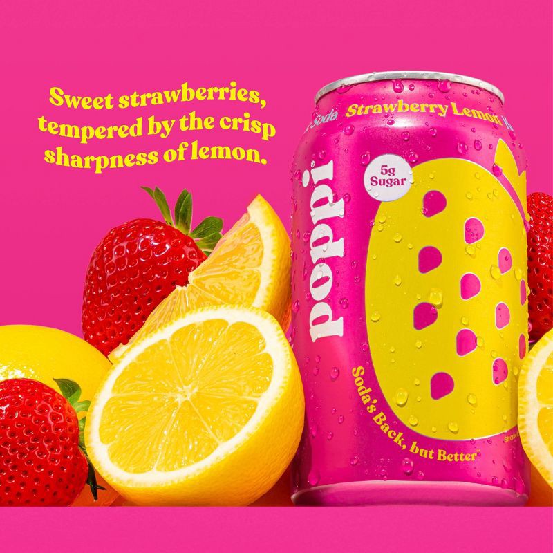 slide 3 of 5, poppi Strawberry Lemon Prebiotic Soda - 12 fl oz Cold Can, 12 fl oz