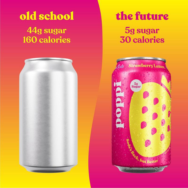 slide 5 of 5, poppi Strawberry Lemon Prebiotic Soda - 12 fl oz Cold Can, 12 fl oz