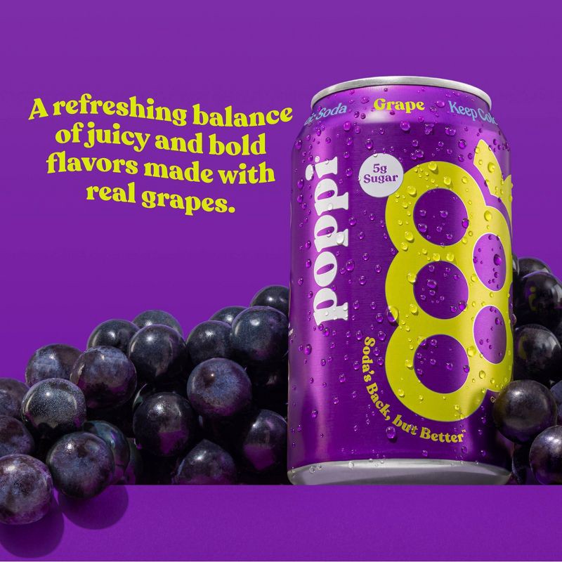 slide 3 of 5, poppi Grape Prebiotic Soda - 12 fl oz Cold Can, 12 fl oz