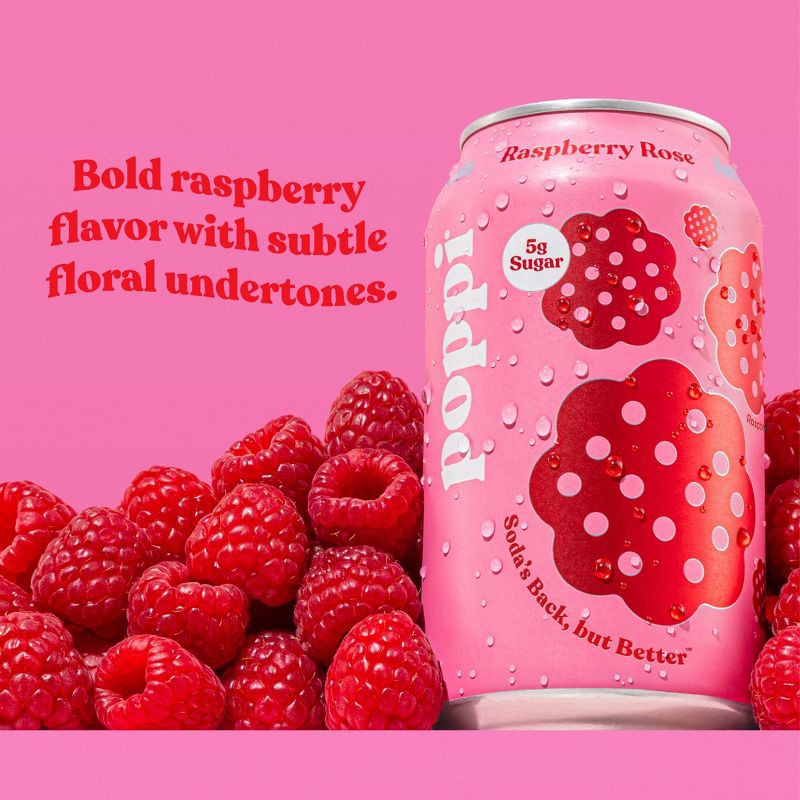 slide 3 of 5, poppi Raspberry Rose Prebiotic Soda - 12 fl oz Cold Can, 12 fl oz