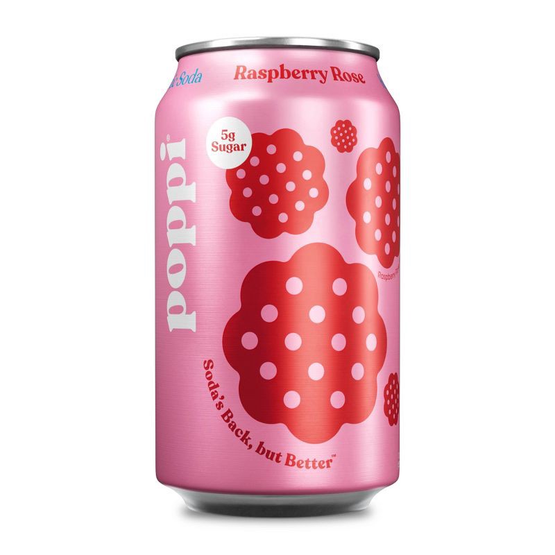 slide 1 of 5, poppi Raspberry Rose Prebiotic Soda - 12 fl oz Cold Can, 12 fl oz