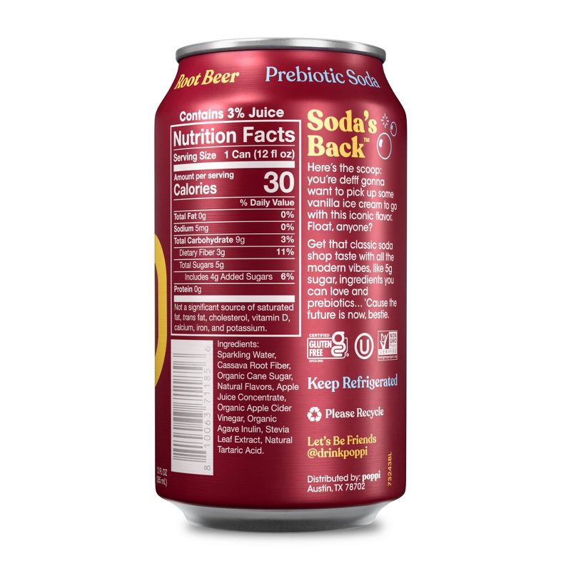 slide 2 of 5, poppi Root Beer Prebiotic Soda - 12 fl oz Cold Can, 12 fl oz