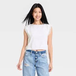 Women's Western Short Sleeve Embroidered Tie Top Blouse - Universal Thread™ White M