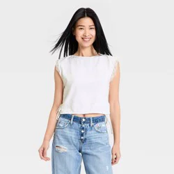 Women's Western Short Sleeve Embroidered Tie Top Blouse - Universal Thread™ White L