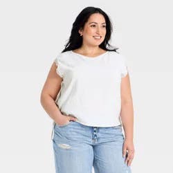 Women's Western Short Sleeve Embroidered Tie Top Blouse - Universal Thread™ White XXL