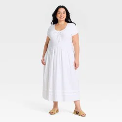 Women's Western Cap Short Sleeve Maxi A-Line Dress - Universal Thread™ White XXL