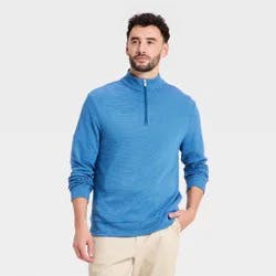 Men's Striped Comfort Wear 1/4 Zip Sweatshirt - Goodfellow & Co™ Blue XL