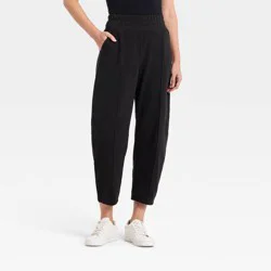 Women's Barrel Leg Crop Sweatpants with Moto Seasms Elastic and Scoop Pockets - A New Day™ Black S