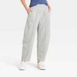 Women's Barrel Leg Crop Sweatpants with Moto Seasms Elastic and Scoop Pockets - A New Day™ Gray S