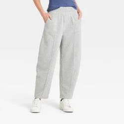 Women's Barrel Leg Crop Sweatpants with Moto Seasms Elastic and Scoop Pockets - A New Day™ Gray S
