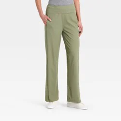 Women's Wide Leg Flat Elastic Lounge Pant with Forward Seams and Side Slit Pockets - A New Day™ Green XL