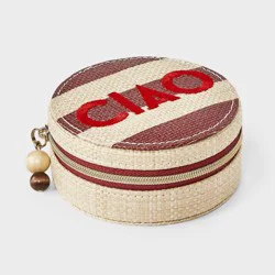 Round Striped "Ciao" Travel Jewelry Storage Case - A New Day™ Red/Cream
