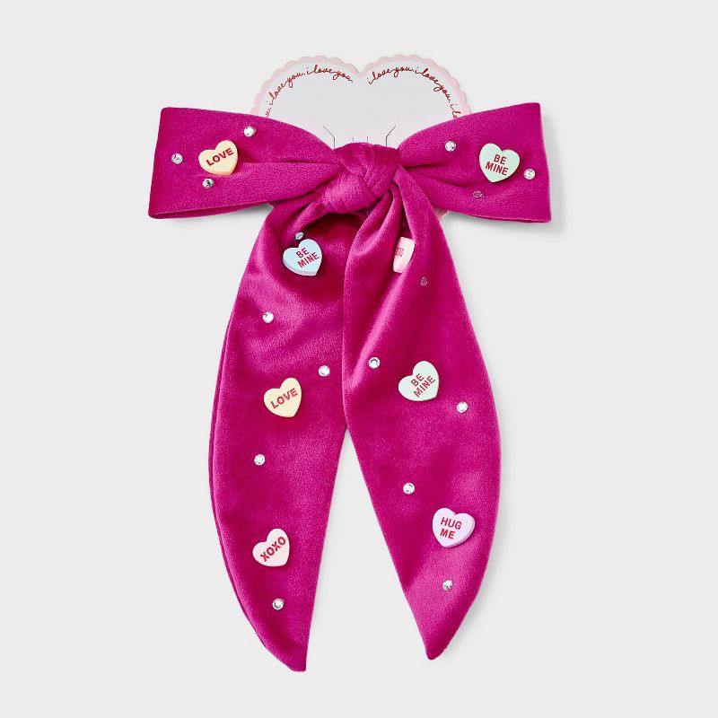 slide 2 of 3, Valentines Conversation Heart Charm Bow - Pink, 1 ct