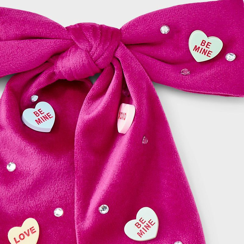 slide 3 of 3, Valentines Conversation Heart Charm Bow - Pink, 1 ct