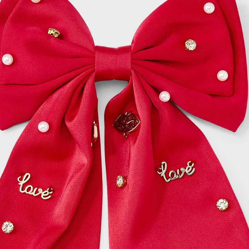 slide 3 of 3, Valentines Satin Bow with Charms - Red, 1 ct