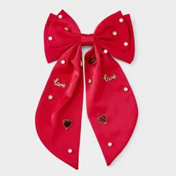 Valentines Satin Bow with Charms - Red