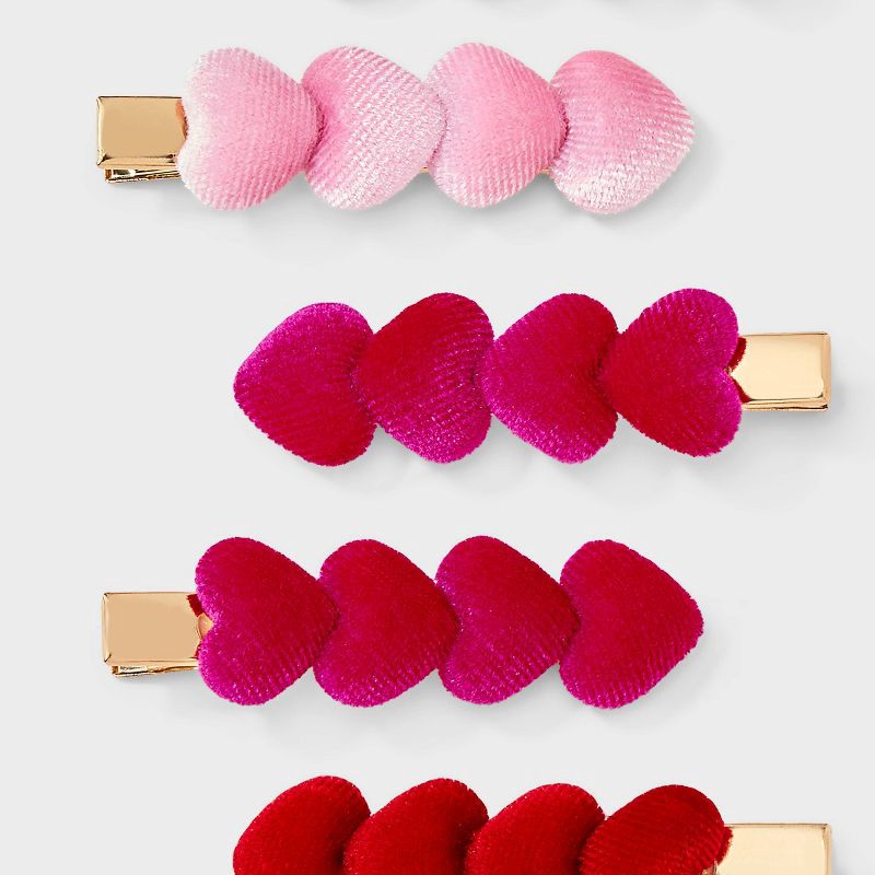 slide 3 of 3, Valentines Velvet Plush Heart Clip 6pc Set - Pink/Red, 6 ct
