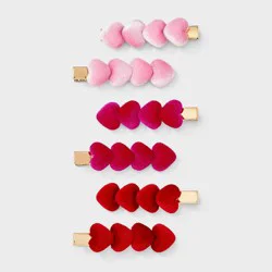 Valentines Velvet Plush Heart Clip 6pc Set - Pink/Red