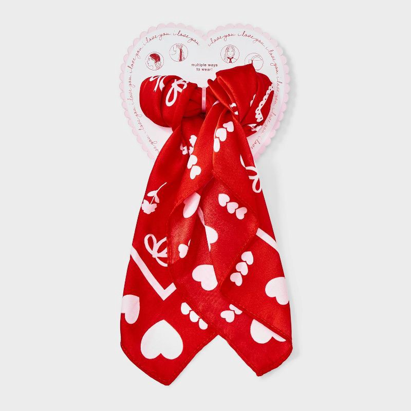 slide 2 of 3, Valentines Rose Heart Bow Printed Headscarf - Red, 1 ct