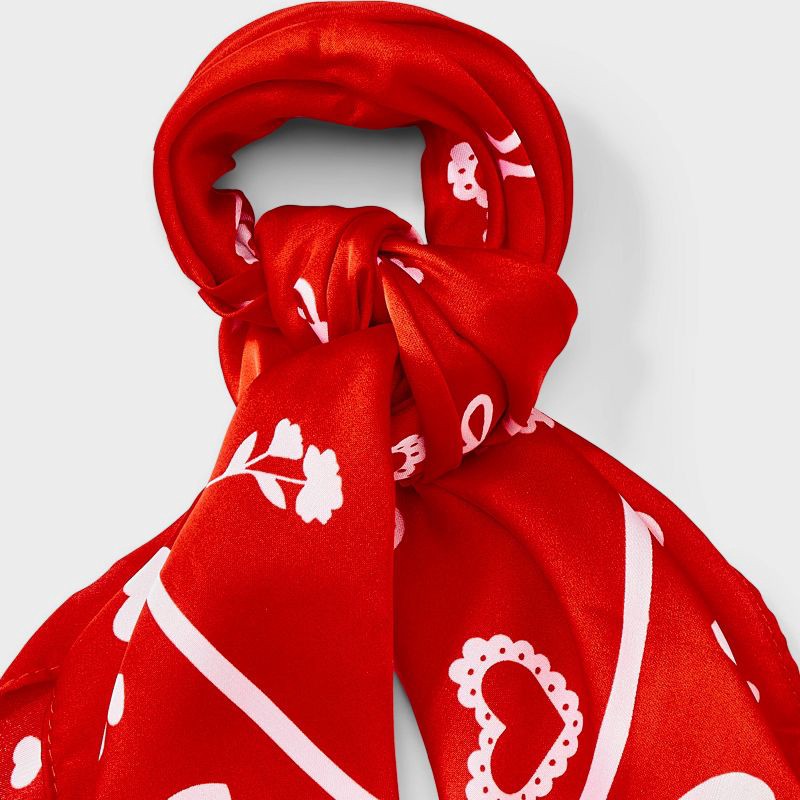 slide 3 of 3, Valentines Rose Heart Bow Printed Headscarf - Red, 1 ct