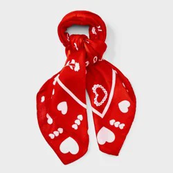 Valentines Rose Heart Bow Printed Headscarf - Red