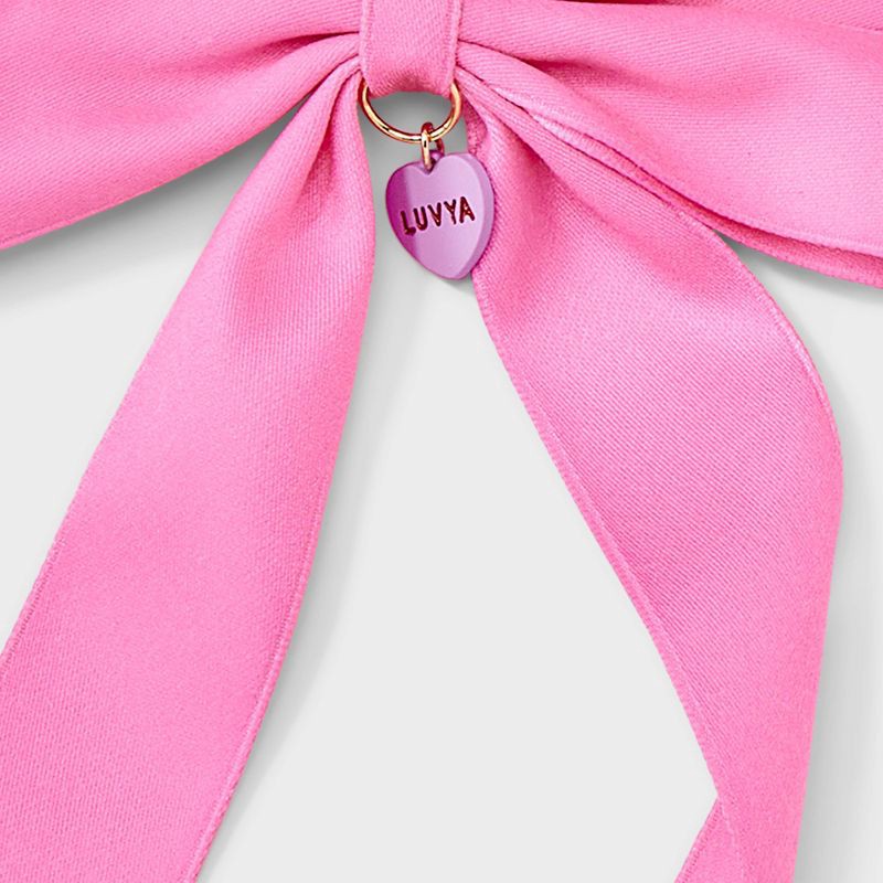 slide 3 of 3, Valentines Satin Bows with Heart Charms 2pc Set - Pink, 2 ct