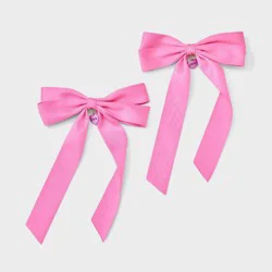 Valentines Satin Bows with Heart Charms 2pc Set - Pink