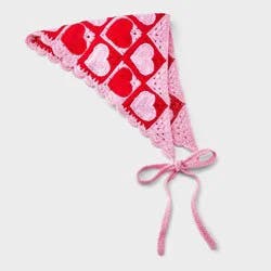 Valentines Knit Heart Headscarf - Red/Pink