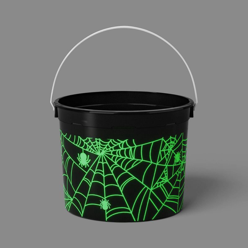 slide 1 of 4, Virgil Resin Spider Web Glow in the Dark Halloween Trick or Treat Pail Black - Hyde and EEK! Boutique™, 1 ct