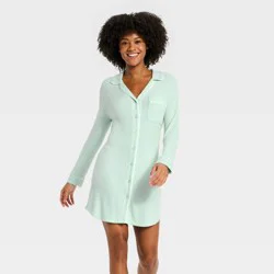 Women's Cozy Ribbed Notch Collar Pajama Gown - Auden™ Mint L
