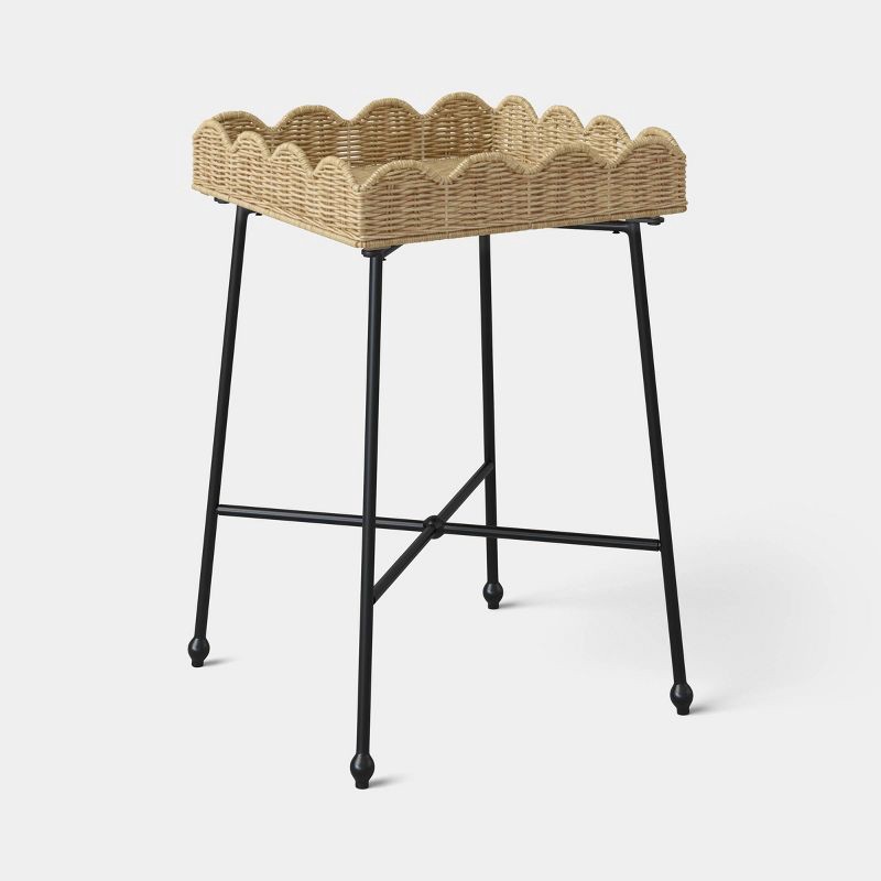 slide 1 of 1, Threshold Woven Rattan Scallop Side Table - Fully Assembled, 1 ct